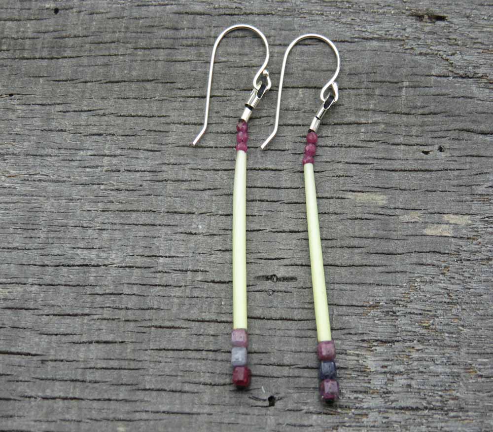 Ruby & Sapphire Porcupine Quill Earrings-4